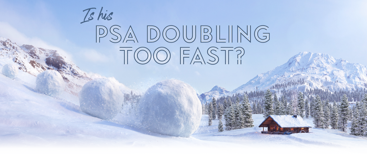 Snowballs rolling down a hill growing in size representing rapid PSA doubling time